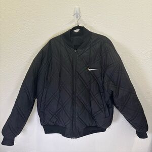 Vintage 90s Nike Big Swoosh Quilted Bomber Reversible Full Zip Jacket Black XL